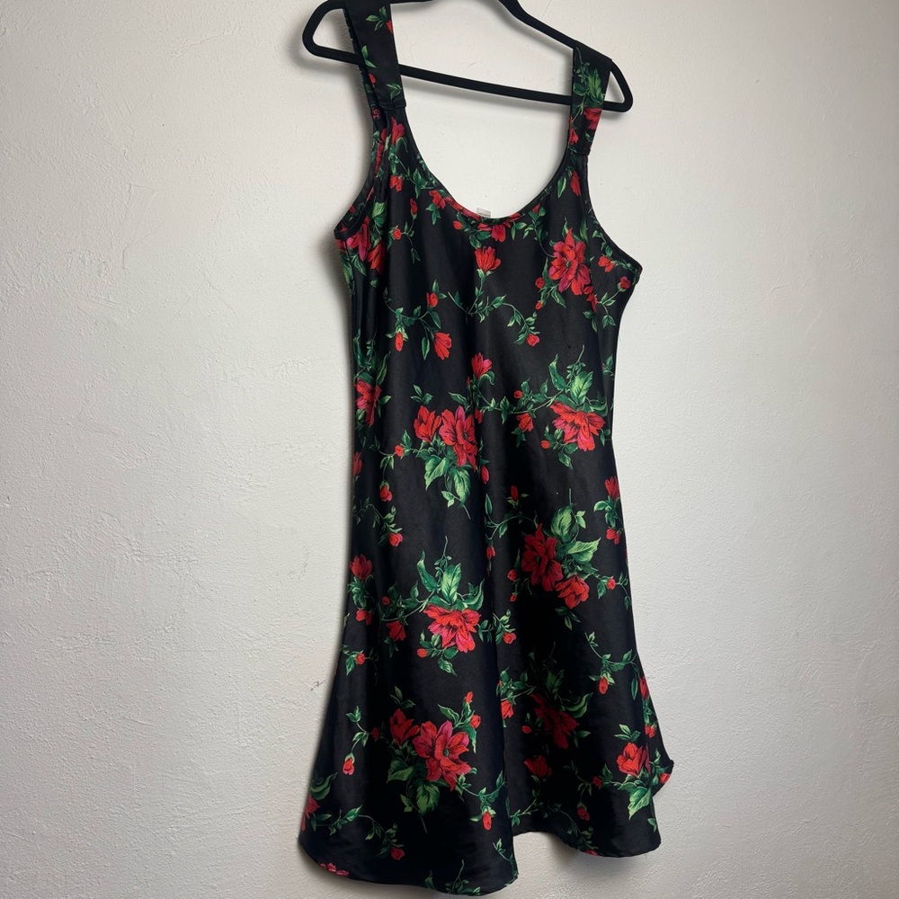 Winlar Vintage Satin Red Floral 90s Whimsigoth‎ Chemise Slip Lingerie Dress